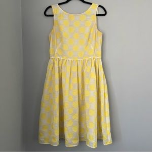 LOFT A Line Sleeveless Dress Yellow and White Polka Dots Size 6